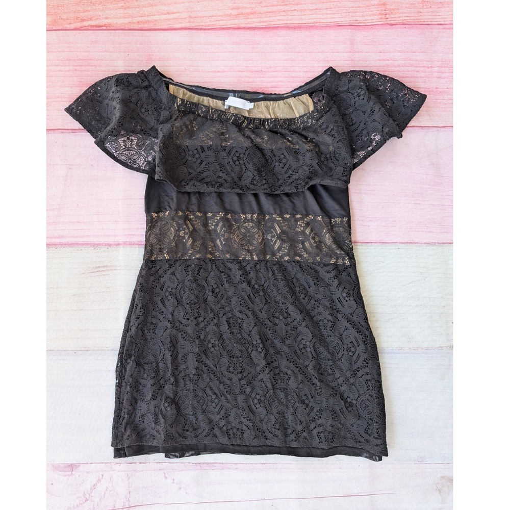 Anne Fontaine Black Charbelle Lace Bodycon Dress 6/8 Off Shoulder Party Cocktail